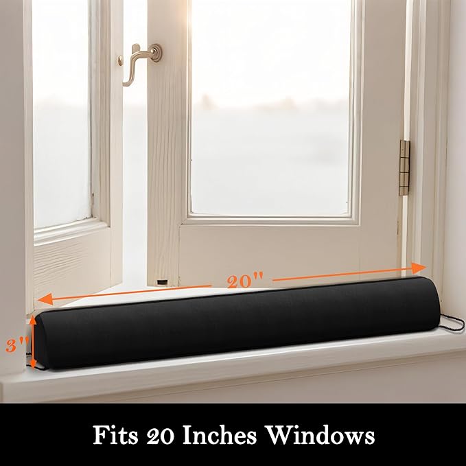 Sunolga Door Draft Stopper Blocks Hot and Cold Air with Removable Washable Cover for Bottom of Door and Window, All-Season Seal for Wind, Noise, Seal for Gaps Up to 3", Home Essentials, 20", Black