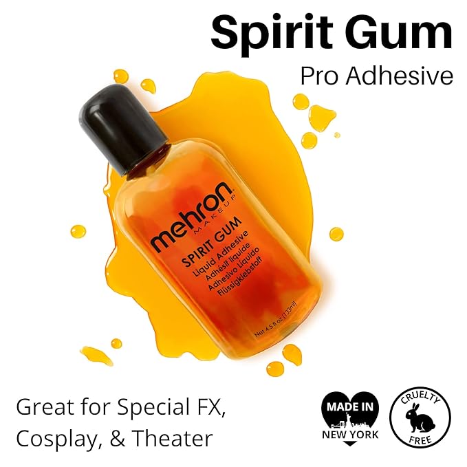 Mehron Makeup Spirit Gum | Spirit Gum Adhesive | Special FX, Cosplay, Halloween, Stage Performance Makeup | Professional Cosmetic Glue Adhesive for Face, Skin, & Body (4.5 oz)