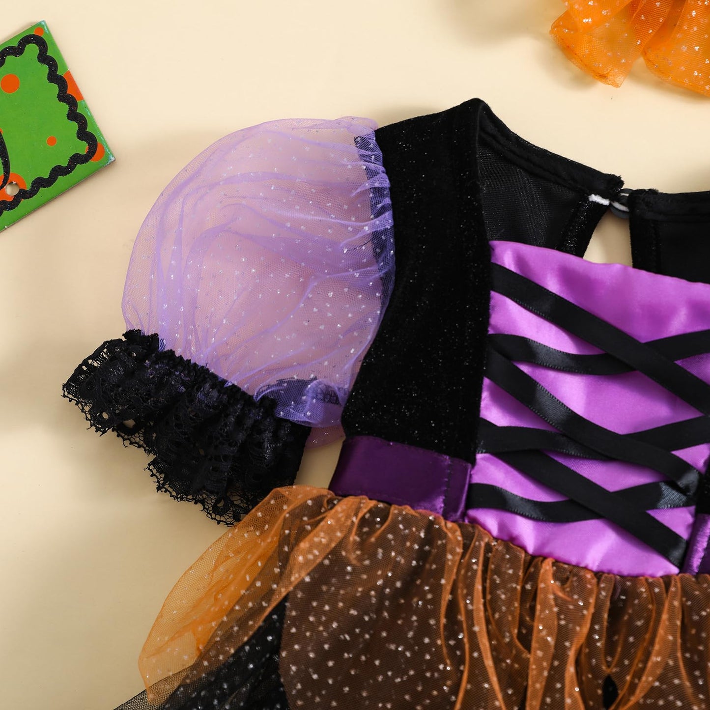 Nicoxijia Newborn Baby Girl Halloween Witch Costume Puff Sleeve Tulle Romper Dress Lace Tutu Skirt Bodysuit Party Outfits