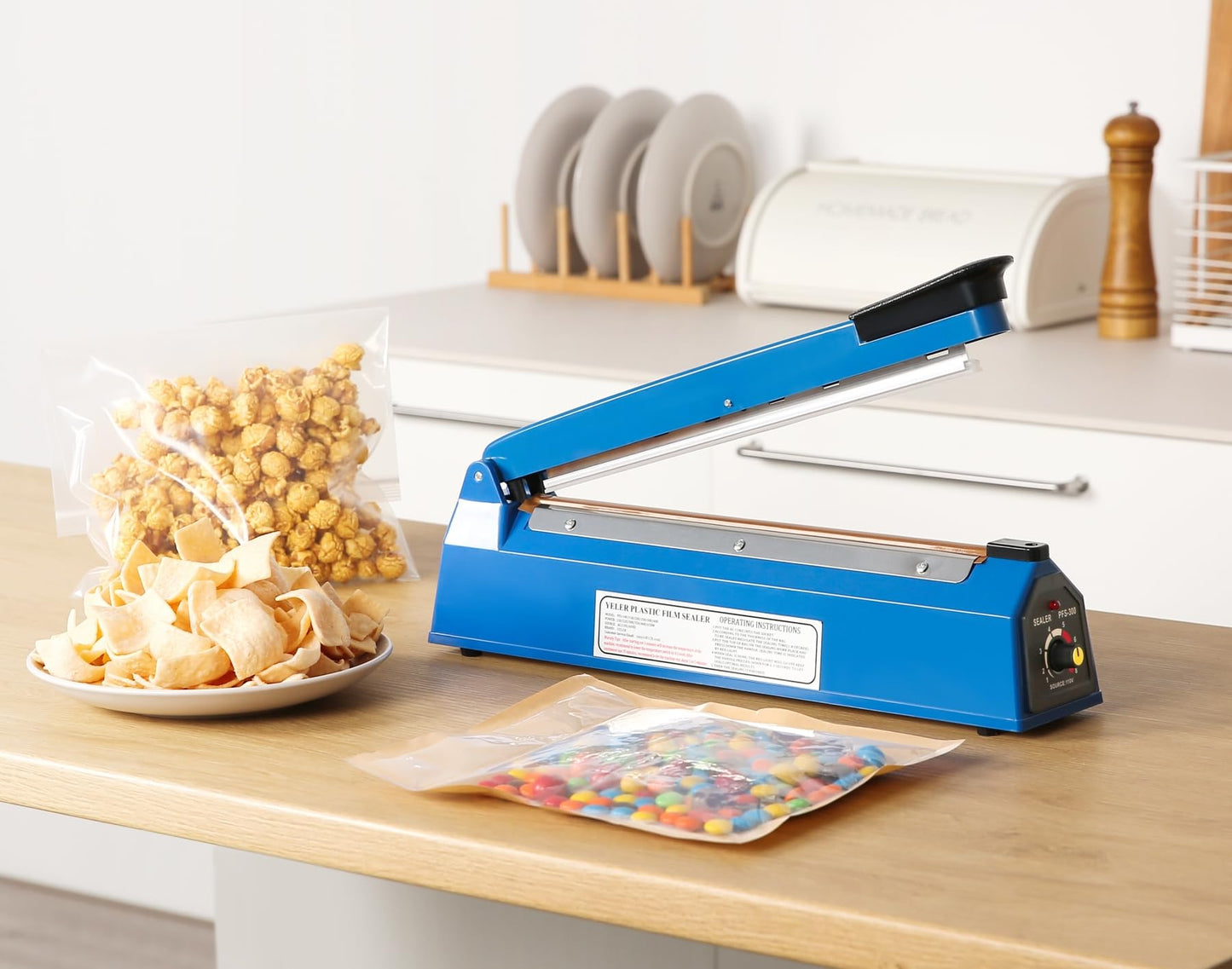 12 Inch Impulse Heat Sealer Yeler Impulse Bag Sealer Manual Poly Bag Heat Sealer Machine for Plastic Bags PE PP Bags Extra Replace Element Grip(Blue)
