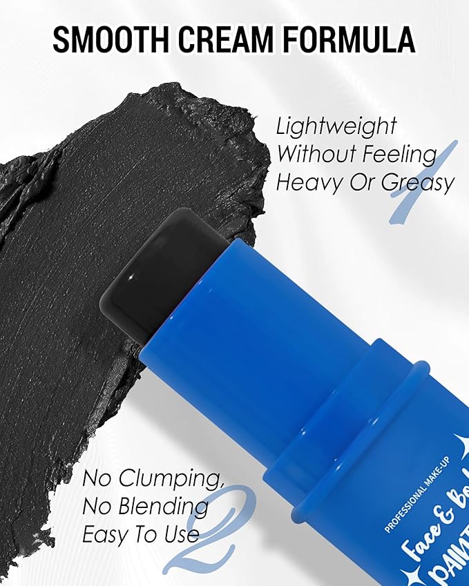 Black Face Paint Stick, Waterproof Highly Pigmented Full Body Paint for Adults, Eye Black Stick for Baseball Football Sports,Body Face Painting for SFX Cosplay Halloween Makeup 08