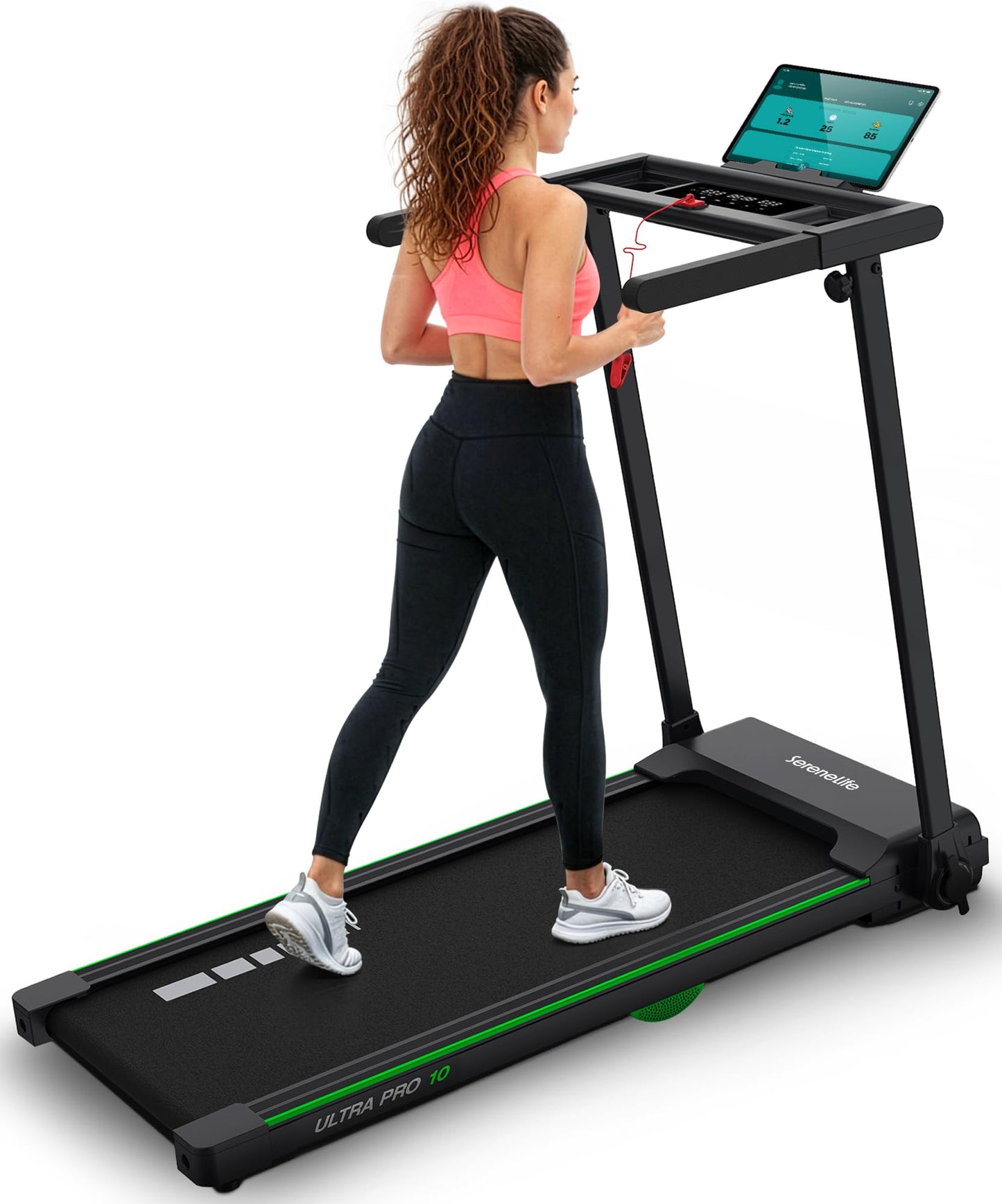 SereneLife Foldable Treadmill 2.5HP | Folding Running Machine with 12 Preset Programs, LED Display, Tablet Holder, Shock Absorption, & 0.6-7.5 MPH Speed | Supports 265 lbs | Indoor Home Gym