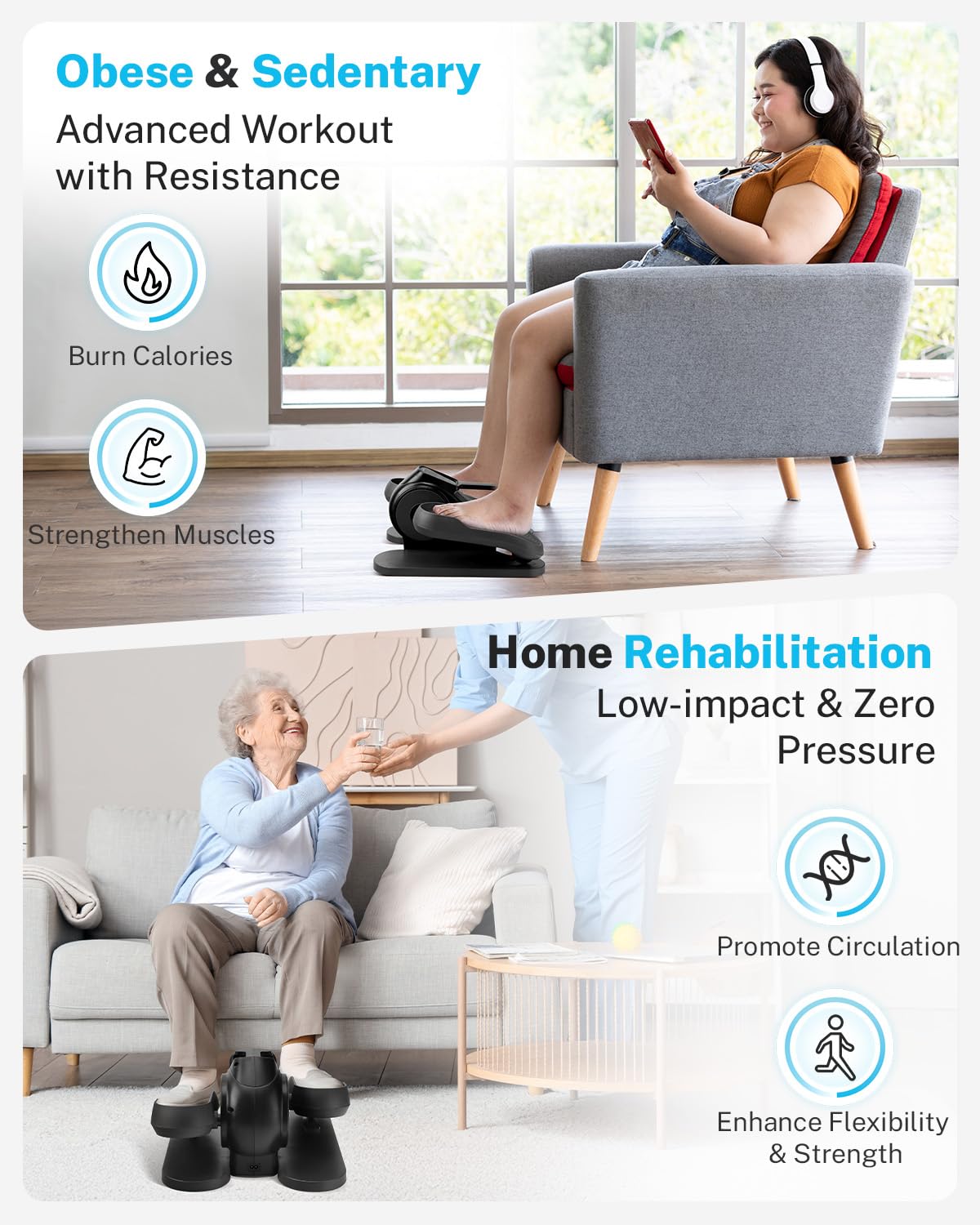 Gonex Under Desk Elliptical Exercise Machine Electric Sitting Seated Leg Pedal Exerciser with Resistance for Seniors Elderly Home 3 in 1 Mini Equipment with Remote 10 Resistance & 10 adjustable Speeds