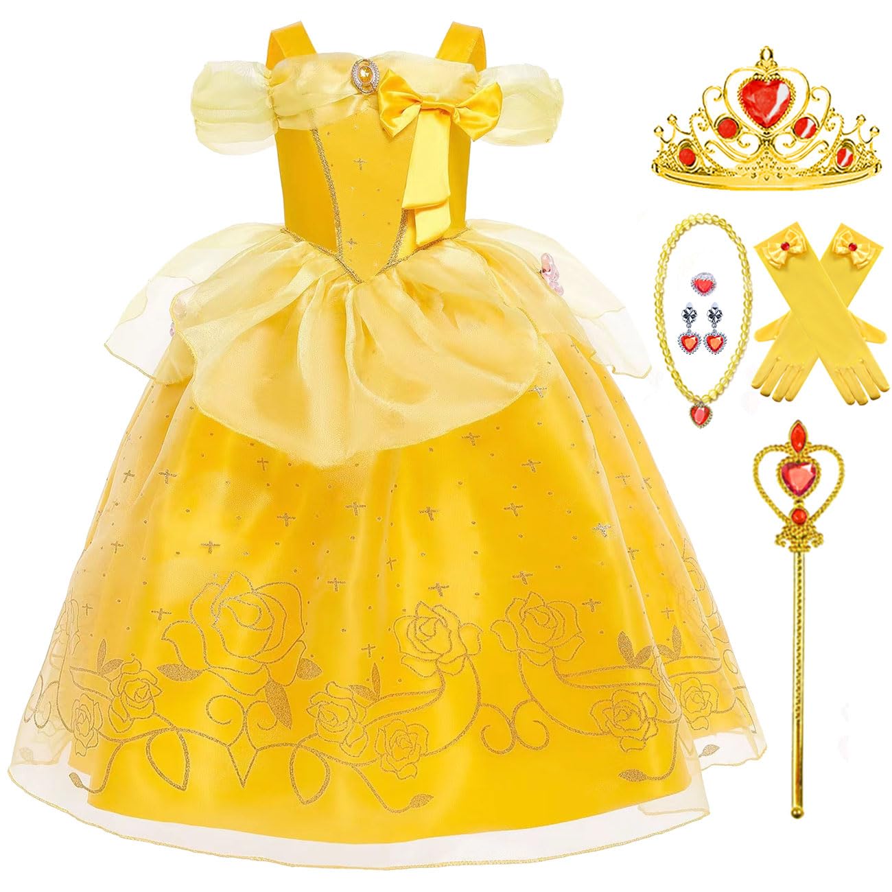 Luzlen Princess Costume for Girls Kids Belle Dress Halloween Cosplay Party Outfit Toddler Princess Dress Up, 2-3 Years(Label 100)