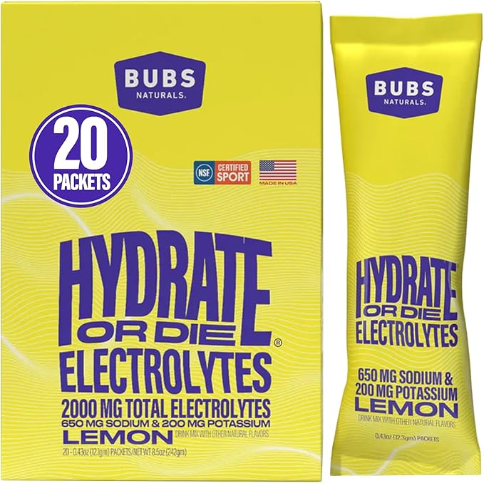 BUBS Naturals - Hydrate or Die Electrolytes Powder Packets for Fast Absorption | Premium 2000mg Electrolyte Powder | for S...