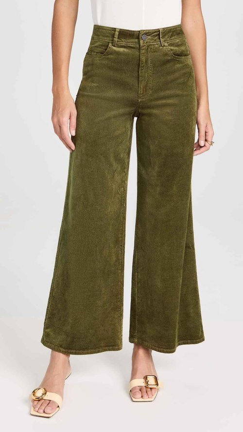 PAIGE Women's Harper Ankle Corduroy Pants, Army, Green, 31