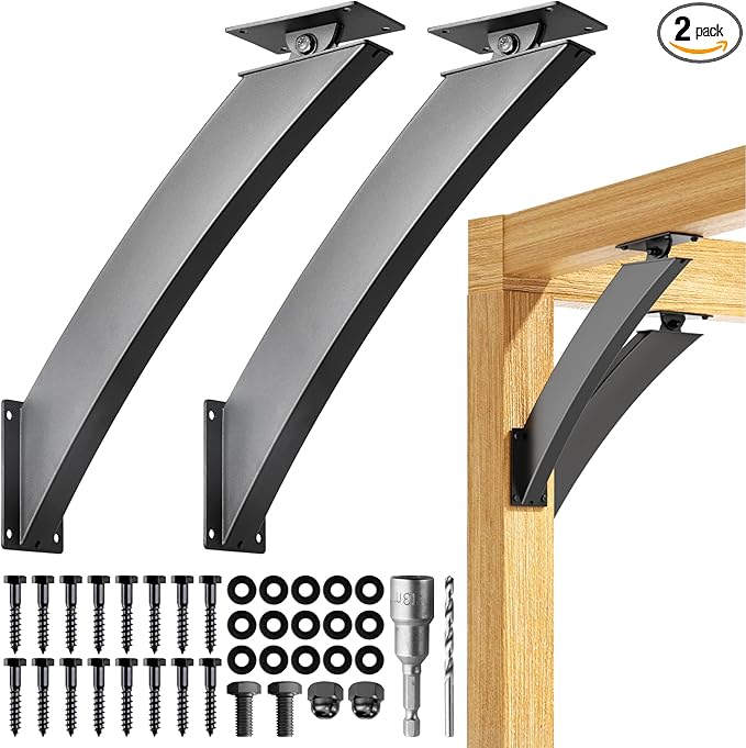 Uphode Q235-Steel Integrated Arc 2''x4''(Actual Tube Dia: 1.5''x 3.2'') 45 Degree Adjustable Angle Support Pergola Brackets Heavy Duty 2Pack