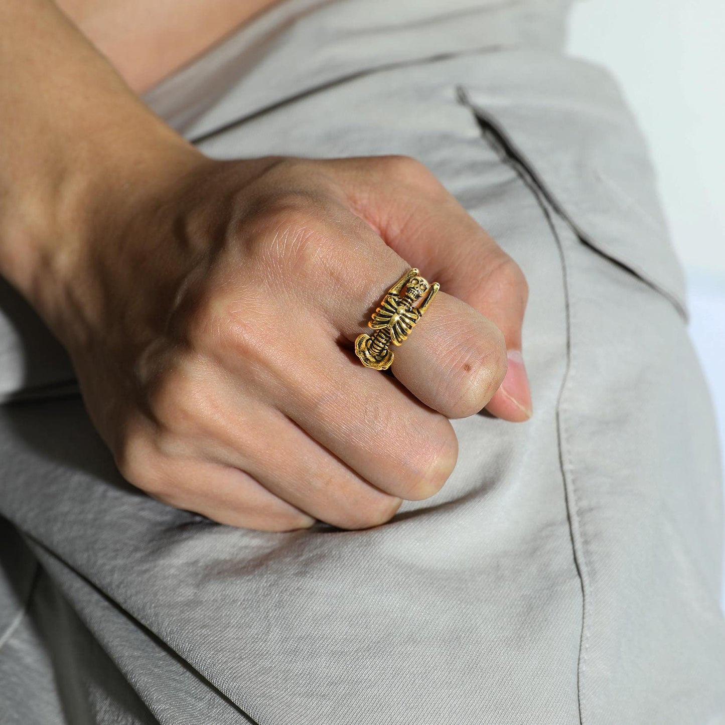 U7 Skeleton Rings 18k Gold Plated Halloween Costume Jewelry Gothic Punk Skull Ring Biker Size 12