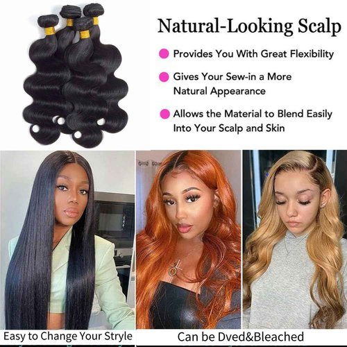 Human Hair Bundles 16 18 20 22 Inch Body Wave Bundles Human Hair 100% Unprocessed Brazilian Virgin Weave 4 Bundle Natural Black for Women Hair Extensions