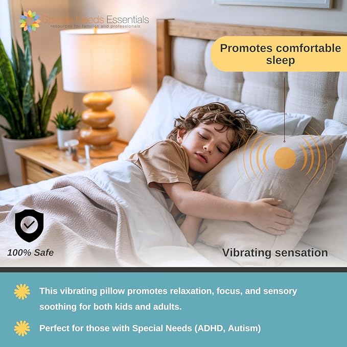 Special Needs Essentials FocusPad Throw Pillow – Gray Vibrating Sensory Cushion for Kids & Adults | Comfort, Calm & Focus for Sensory Needs and ADHD Portable Therapy Pillow