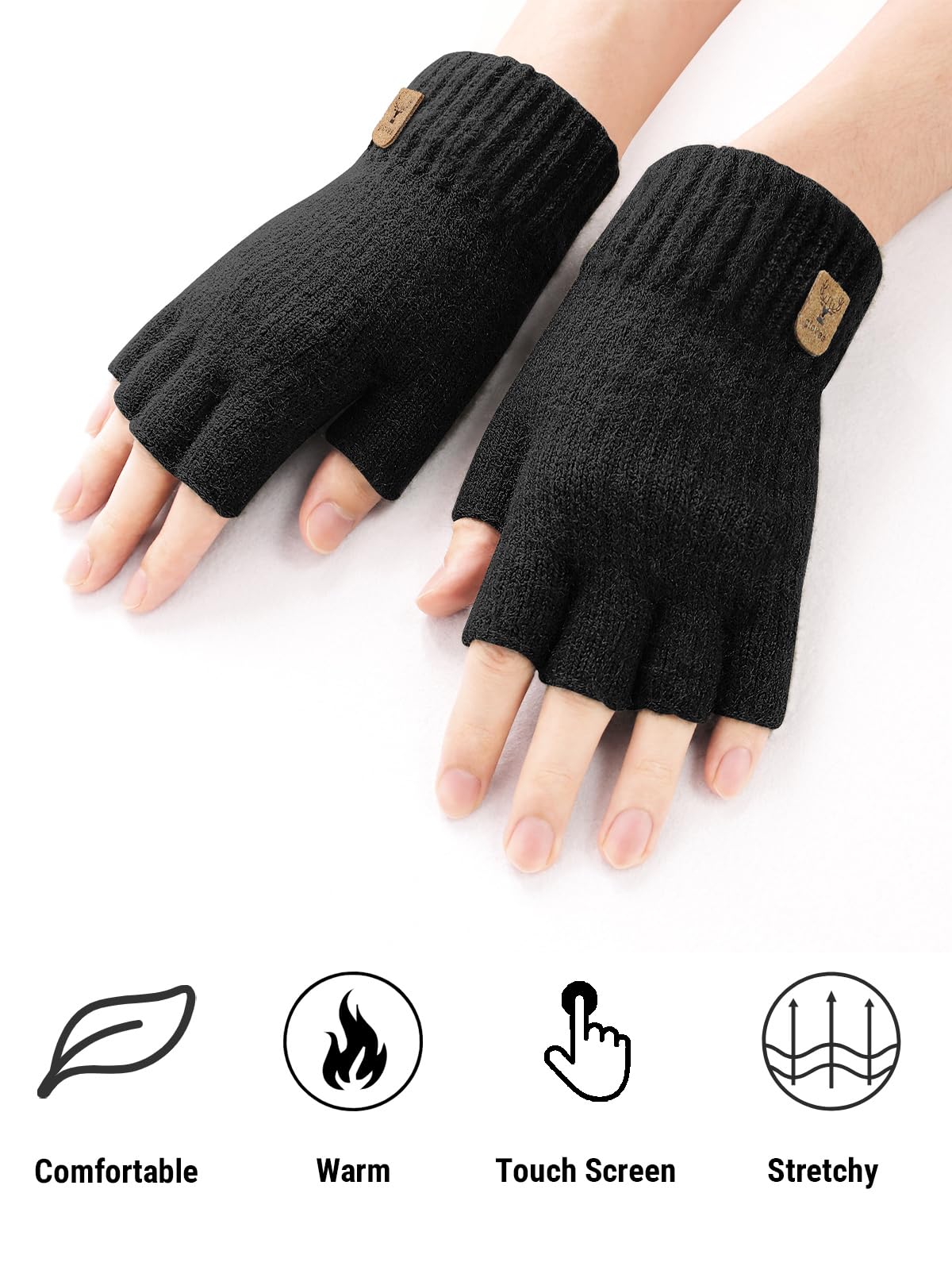 JUNRUI Fingerless Gloves Half Finger Winter Warm Knitted Gloves Working Running Biking Driving for Men and Women