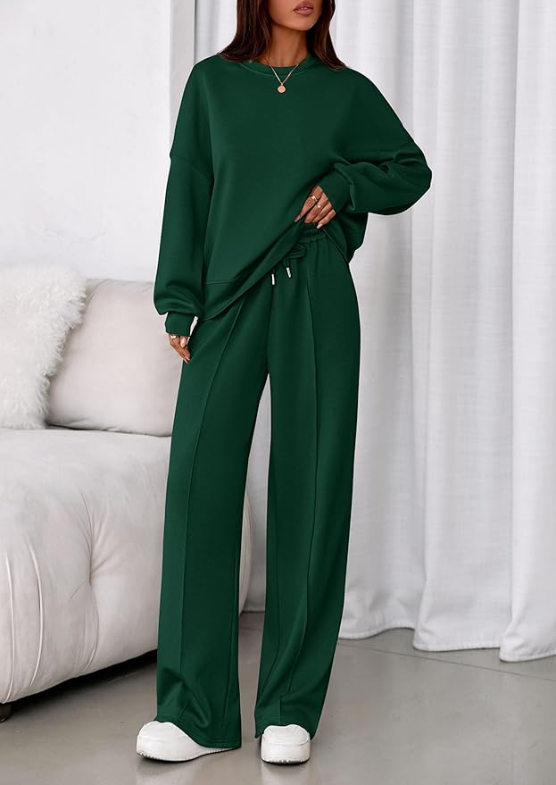 PRETTYGARDEN 2 Piece Sets For Women Fall Trendy Long Sleeve Sweatshirt Wide Leg Pants Loungewear Set Matching Sweatsuit