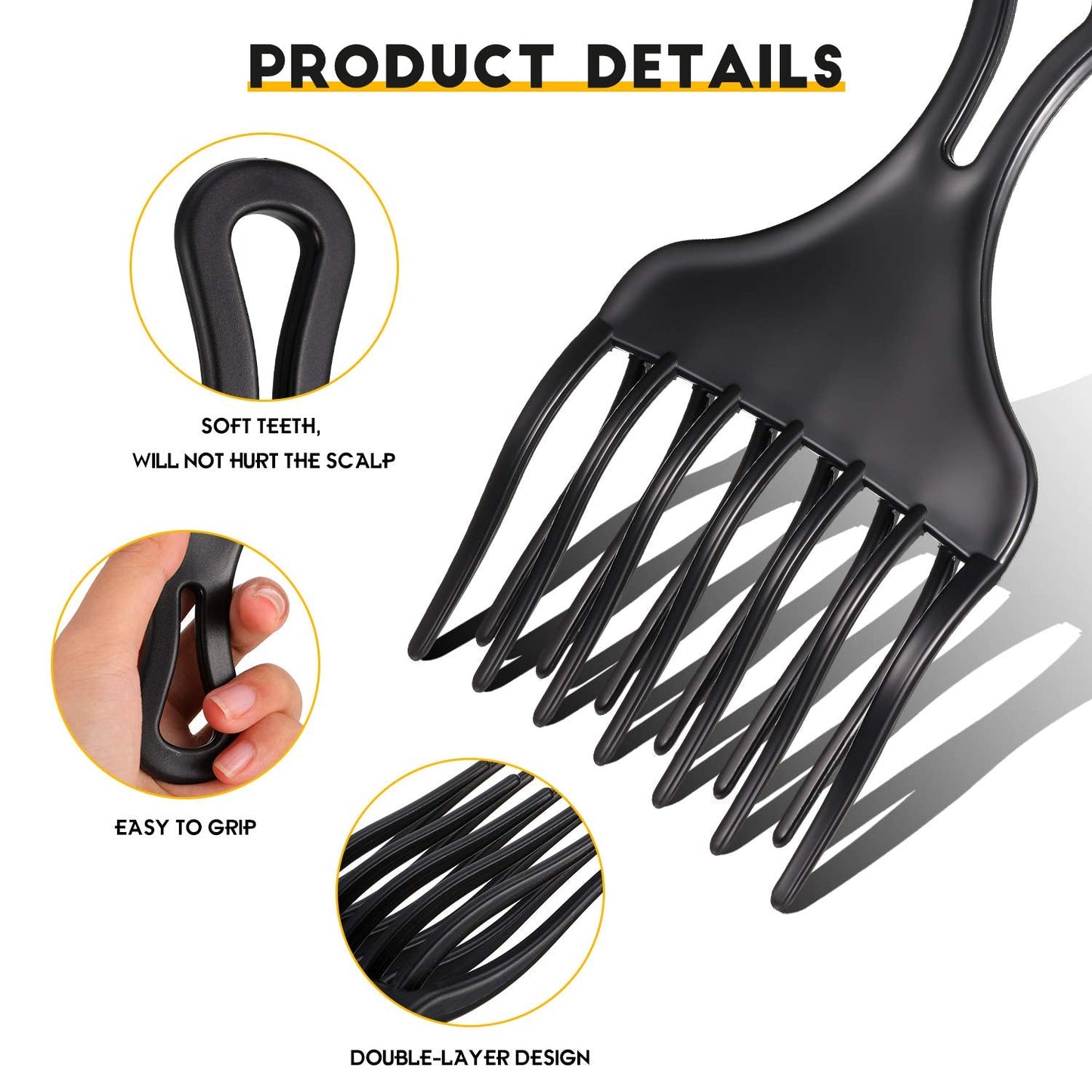 2 Pieces Double Fist Hair Lift Combs - Large and Small Plastic Detangle Wig Braid Pick Hair Styling Tool for Women Men (3.8 x 7