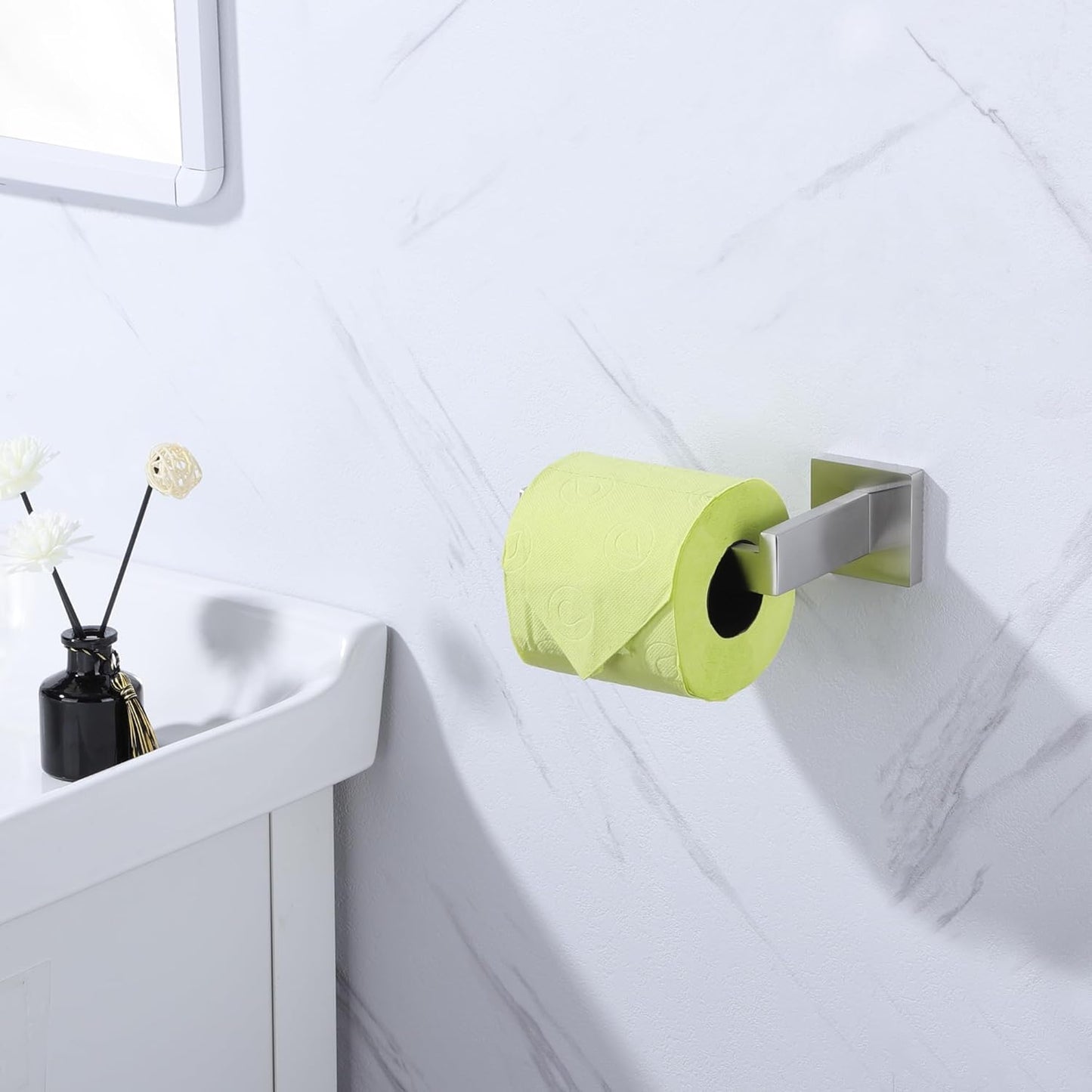 LANC Bathroom Toilet Paper Holder, Brushed Nickel Toilet Paper Roll Holder Wall Mounted for Kitchen Washroom Modern Toilet Tissue Roll Holder Dispenser Stainless Steel Left, A8807BN-LF