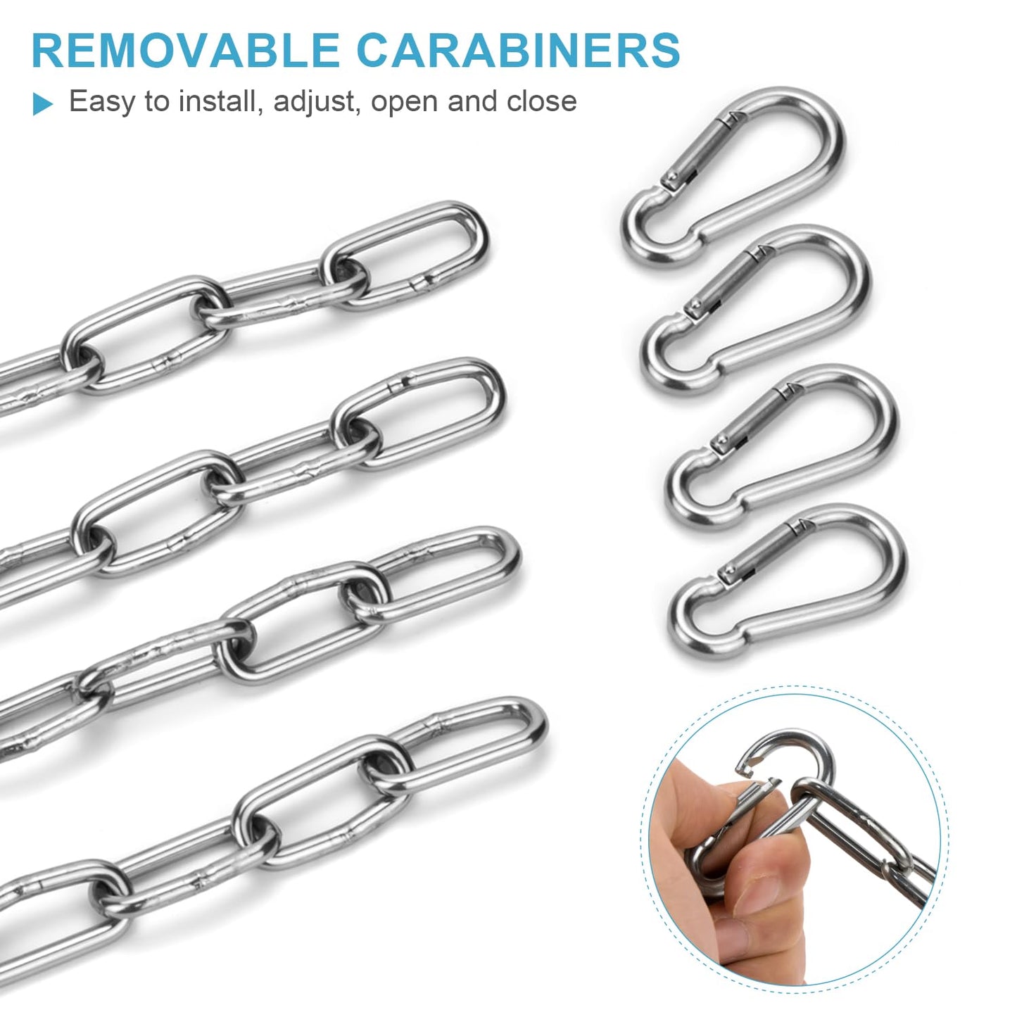 Syocsek 2 Pack Gate Chain Lock for Outdoor Fence with Carabiner, 5/32 x 24 Inch Stainless Steel Link Chains No Fear of Being Bent, Easy to Adjust Barn Chain for Livestock Gate, Silver
