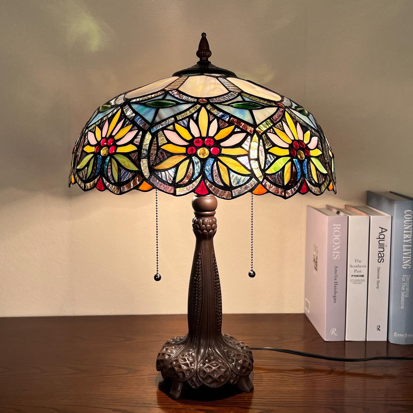 Capulina Large Tiffany Table Lamp Bedside Reading Lamp 2-Light 16X16X24 Inches Sunflower Style Stained Glass Desk Lamp for Bedrooms Living Room Study Home Office