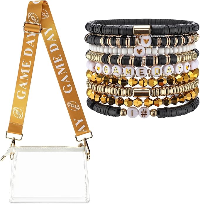 Tondiamo 10 Pcs Game Day Transparent Bag & Bracelet for Stadium Events Game Day Stadium Approved Football Accessories Outfits