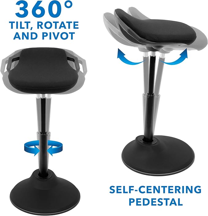 Mount-It! Ergonomic Sit Stand Stool, Height Adjustable Leaning Chair for Standing Desk, 360° Tilting Active Sitting Seat, High-Density Foam Cushion, Non-Slip Weighted Base, Easy Assembly (Black)