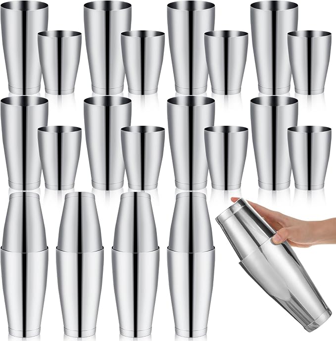 Zhehao 24 Pcs Silver Cocktail Shaker Professional Bar Boston Shaker Set Stainless Steel Martini Shake Drink Mixer Basic To...