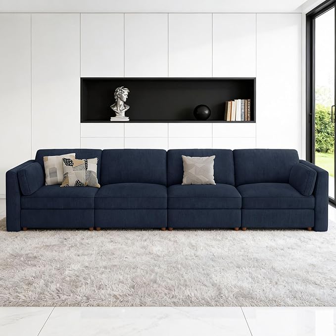 CUGOAO 153.4'' Modular Sectional Sofa, Oversized, Sectional Couch, Deep Seat Chenille Cloud Couch Sofa, Removable Cover, Mordern Upholstered Couches for Living Room, Apartment, Office, Blue