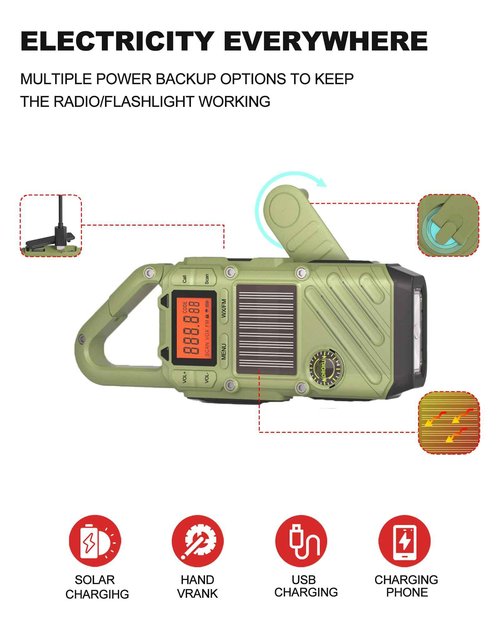 MDROKUN Emergency Weather Radio Walkie Talkies for Adults - NOAA/FM Weather Alert with Solar Hand Crank & USB Charging, 22-Channel Range 10 Miles Two-Way Radios, LED Flashlight & SOS Alarm （2-Pack）