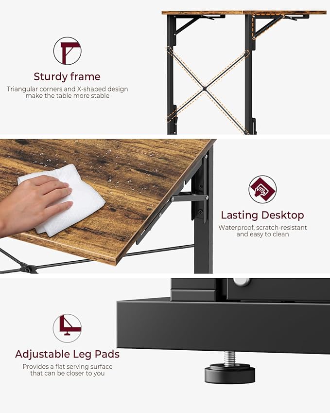 Vantic 31.5" Folding Desk, Foldable TV Tray Table for Eating on Couch, Extra Large TV Dinner Trays, Portable Fold Computer Writing Desk Table for Home Office, Rustic Brown