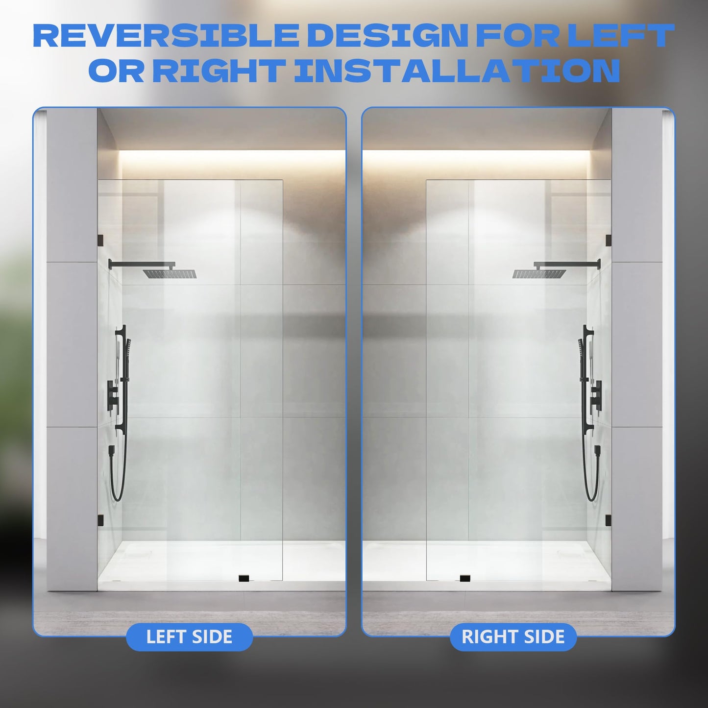 30.5" W x 78.75" H Shower Screen, Fixed Frameless Shower Glass Panel with 3/8"(10mm) SGCC Clear Tempered Glass, Single Shower Door for Bathroom (Matte Black, 30.5" W x 78.75" H)