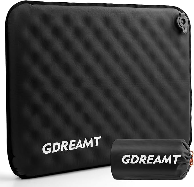 GDREAMT Inflatable Seat Cushion, Self-Inflating Memory Foam Stadium Seats Cushion Lightweight & Compact Chair Sitting Pad Airplane Cushion for Long Flight Travel Outdoor Camping Car Bleachers Office