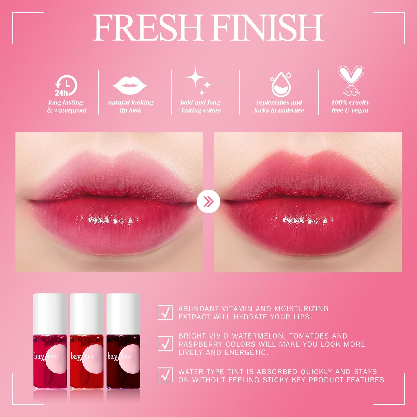 bayfree Lip Tint Stain Set, Korean Water Tint Lightweight Non-sticky, Waterproof Long Lasting Liquid Blush & Lip Stain, Transfer
