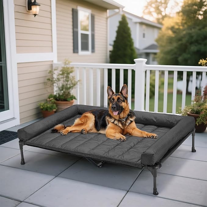 Veehoo Cooling Elevated Dog Bed Add Removable Waterproof Bolster Cushion Mat, Raised Pet Cot with Breathable Teslin Mesh, ...