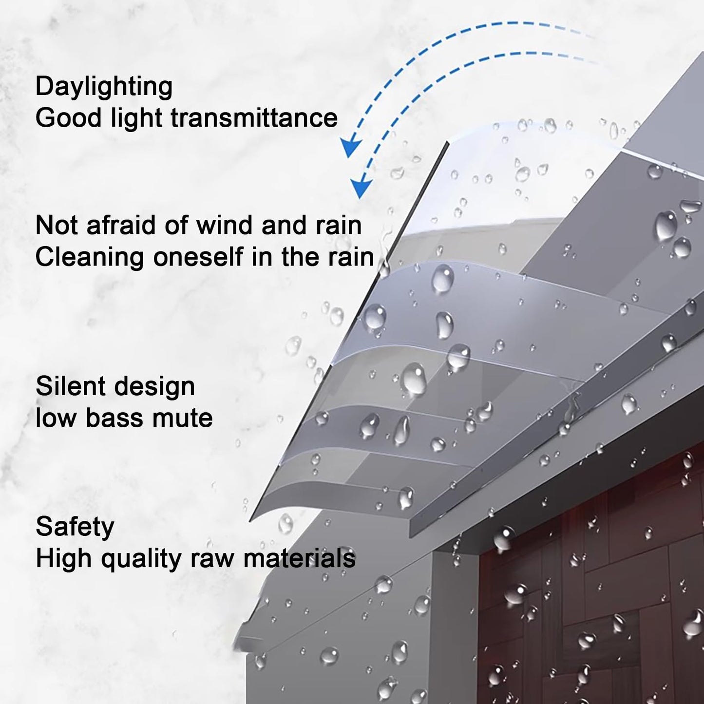 Premios Transparent Invisible Rain Shelter Cover, Window Awning, Polycarbonate Awning, UV Rain Snow Sunlight Protection, for Outdoor Front Door Patio, 40x50cm/15.7x19.6in