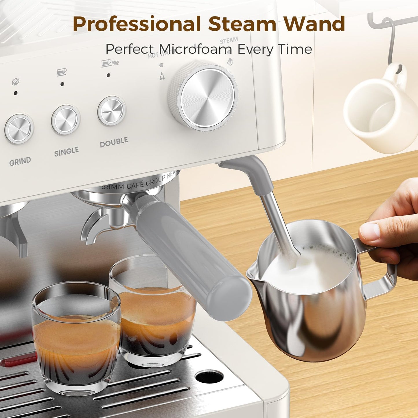 COWSAR (2026 Upgrade) 15 Bar Espresso Machine with Grinder & Milk Frother Steam Wand, 58mm Commercial Espresso Maker for Home,Coffee Maker with Grinder Perfect for latte,Cappuccino