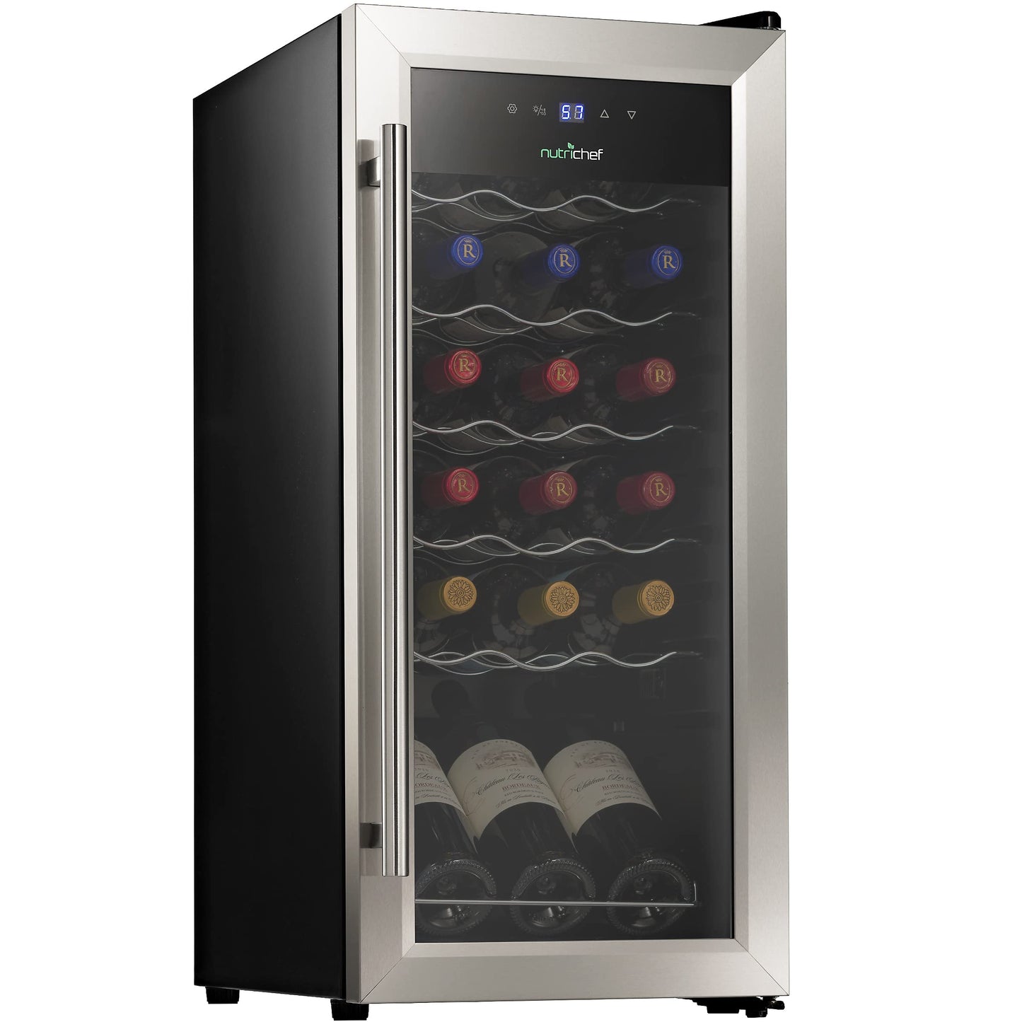 Nutrichef 18 Bottle Slim Wine Fridge | Red and White Wine Chiller | Adjustable Temperature Control 41°F to 64°F | Ultra Quiet Operation | Mini Wine Cooler for Home & Office | 30x13x17 IN