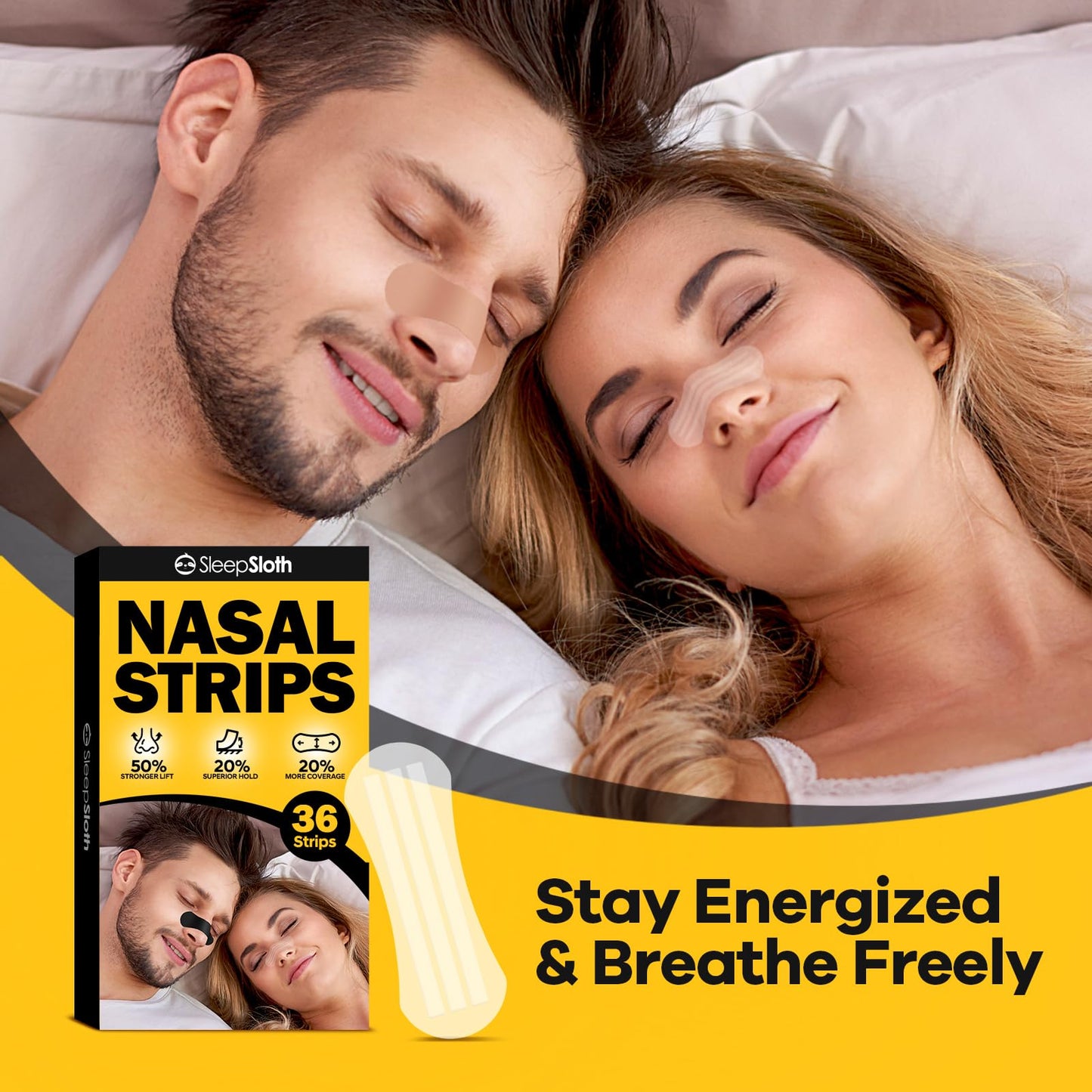 SleepSloth Nasal Strips for Snoring (36 Strips), Nasal Strips for Breathing, Nasal Strips for Sensitive Skin, Congestion Relief Caused by Colds & Allergies, Universal Fit, Extra Strength, Clear