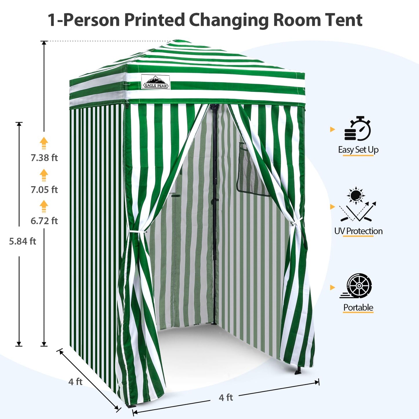 EAGLE PEAK Flex Ultra Compact 4x4 Pop-up Canopy, Sun Shelter, Changing Room, Portable Privacy Canopy Cabana for Pool, Fashion Photoshoots, or Camping, Green/White