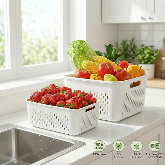 5PCS Fruit Storage Containers for Fridge, Leakproof Produce Containers for Fridge with Removable Colander, All-In-One Fruit Containers Stainers Berry, Fruits, Vegetables, Salad Keeper Local Stock