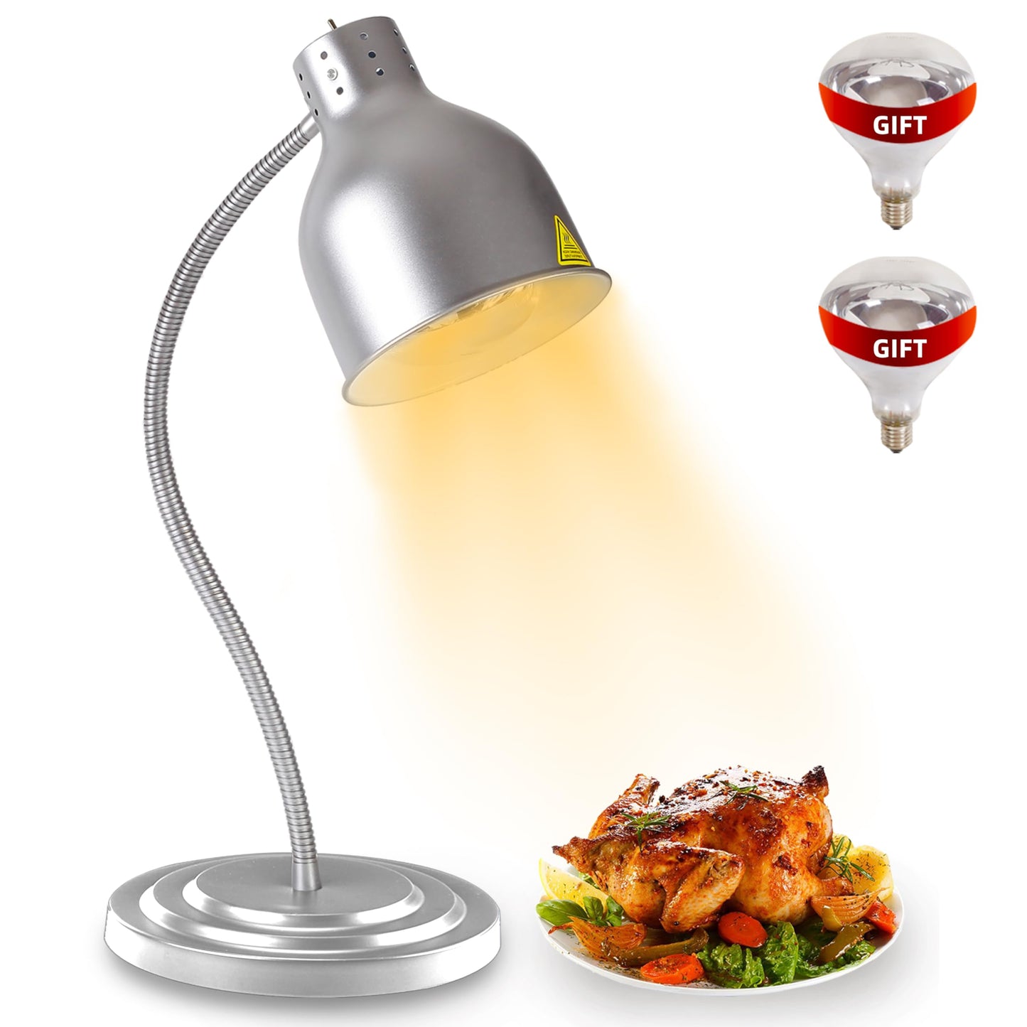 Food Heat Lamp: [Rapid-Heating Bulbs Included] [Steady Heating] Commercial Food Warmer Lamp, Electric Heat Lamp for Food Catering Food Warming Lamp for Buffet Parties (Painted Silver, 32" (1-Head,N2