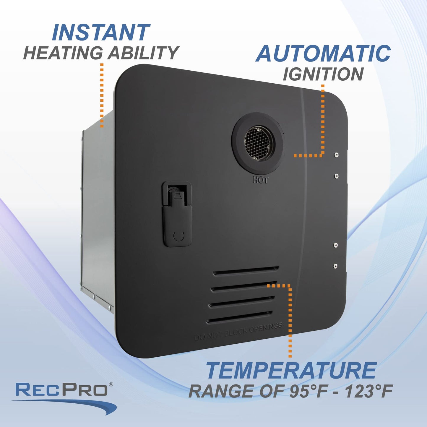 RecPro RV Tankless Water Heater | On Demand Hot | 42,000 BTU | Gas Water Heater | Remote Control Included (15" x 15" Door Size, Black)