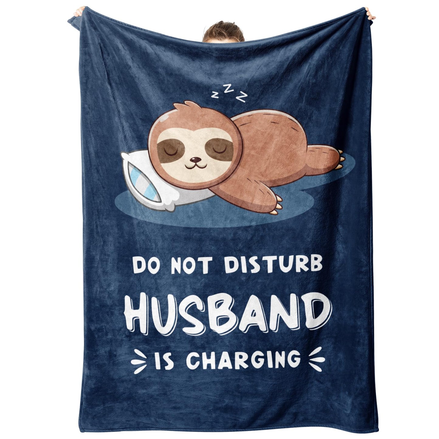 Funny Husband Birthday Gift, Husband is Charging Sloth Blanket, Anniversary Wedding Gifts for Husbands from Wife, Valentines Day Gifts for Him, Soft Sloth Blanket for Husbands 60" x 50"