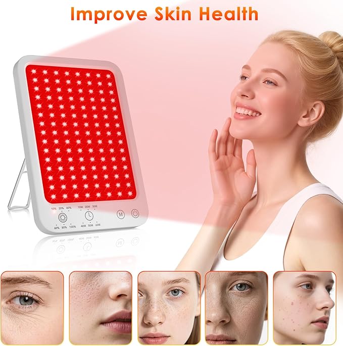 Red Light Therapy for Face Body, Infrared Red Light Panel with Adjustable Stand, 660nm and 850nm Near Infrared Therapy Lamp with 3 Modes, 6 Adjustable Brightness and Timer, for Home and Travel Use