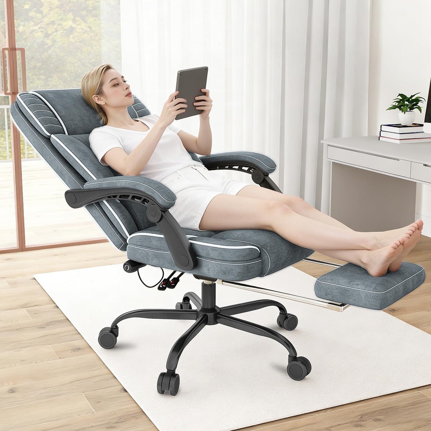 Executive Office Chair with Footrest, Ergonomic Reclining Computer Desk Chair with Adjustable Lumbar Support, 360° Swivel, Breathable Fabric, 400lbs Capacity for Home & Office