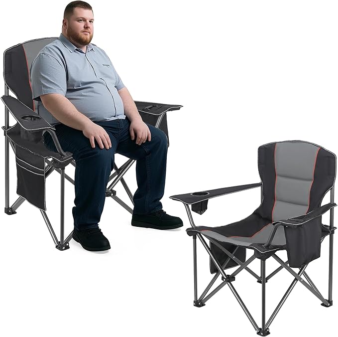 WEIDIORME 2 Pack Heavy Duty Oversized Camping Chair for Adults 400lbs w/Lumbar Support - Folding Chairs with Side Pocket, ...