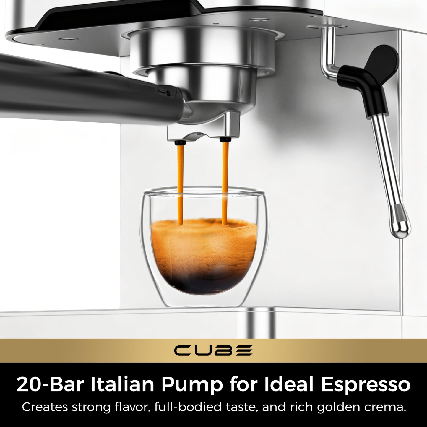 CHULUX Cube Espresso Machine with Milk Frother Steam Wand, 20 Bar Professional Italian Pump Semi Automatic Espresso Coffee Machine for Home Cappuccino & Latte Maker