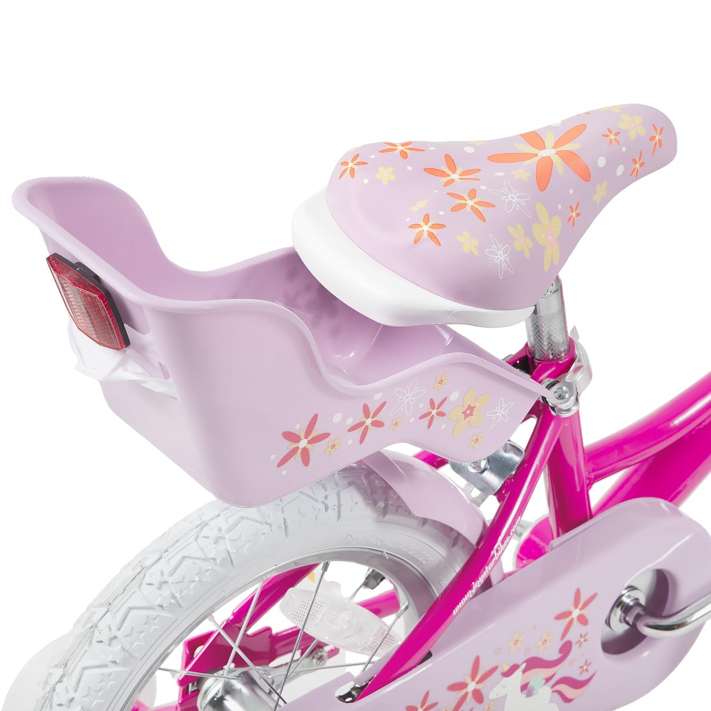 JOYSTAR Unicorn 12 Inch Kids Bike for 2-4 Years Girls Toddler Bike with Training Wheels Princess Girls Bikes with Basket Doll Seat Bike Streamers Kids Bicycles Fuchsia