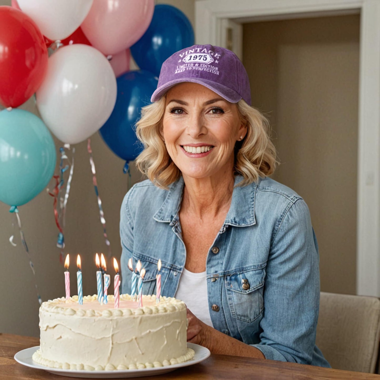 50th Birthday Gifts for Her Him Vintage 1975 Embroidered Black Baseball Cap Women Men (Purple)