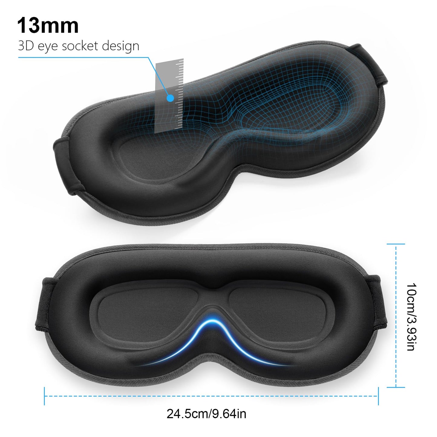 Gritin 100% Blackout Sleep Eye Mask for Women Men,Zero Eye Pressure Sleeping Mask-Ergonomic Design 3D Cutout Eye Movement and Eyelash Friendly Night Blindfold,Ultra Soft&Comfortable for Sleeping-Grey