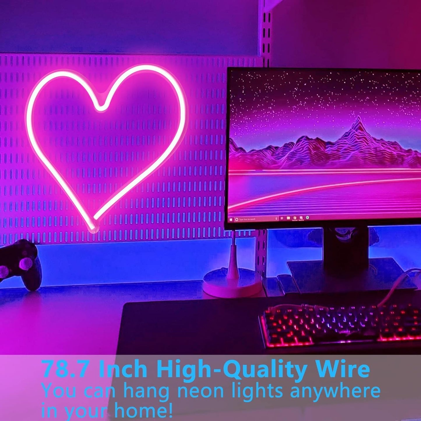 Pink Heart Neon Sign, Neon Heart Light for Wall Decor, Love Hearts LED Light up Sign 13.4×13 Inch Dimmable USB Powered Romantic Light Sign for Bedroom Valentine's Kids Room Wedding Party Decoration