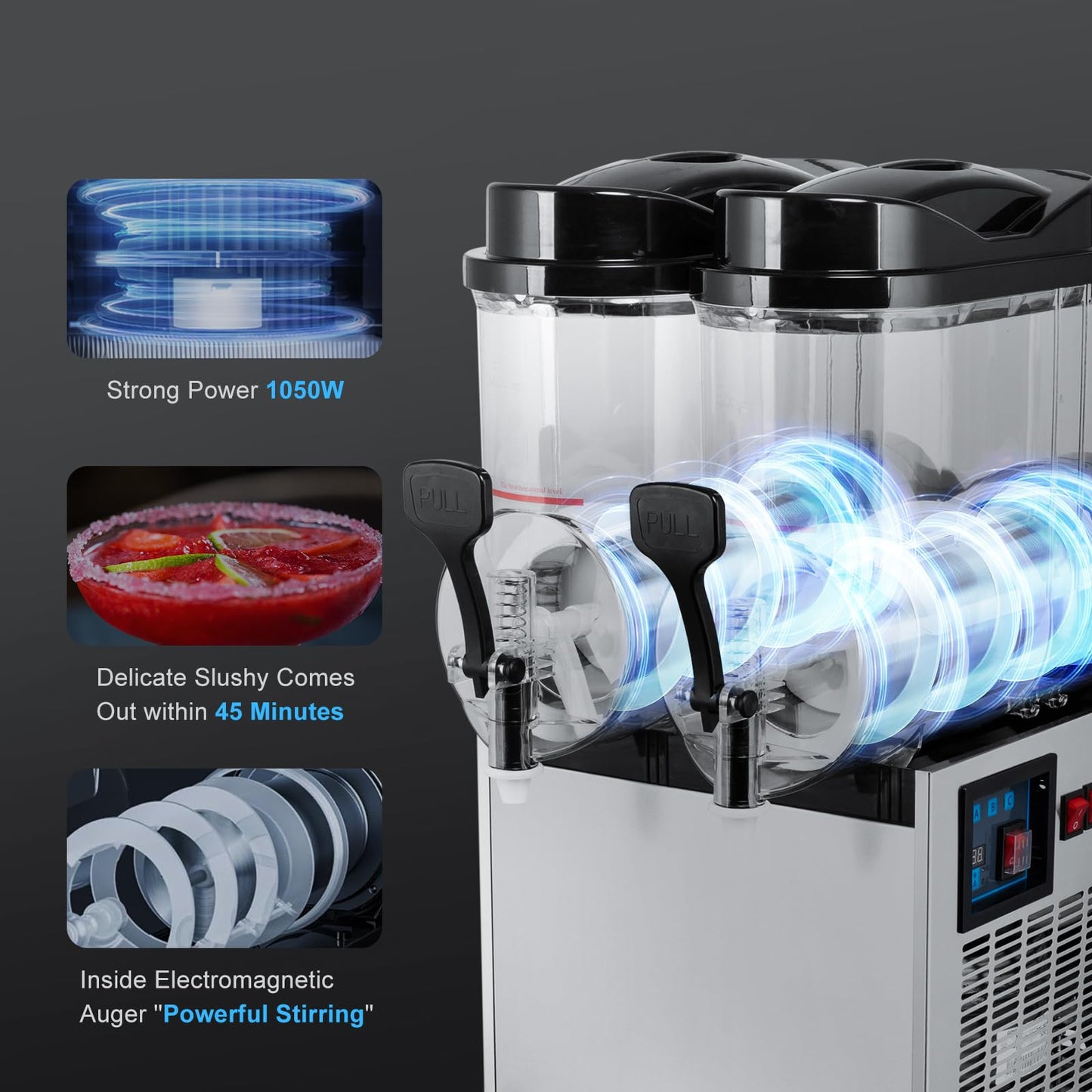 TECSPACE Slushy Machine 2 Tanks 8 Gallons, Commercial Slushy Machine 1060 W, 30L Slushy Maker for Margarita, Cocktail, Wine, Daiquiri