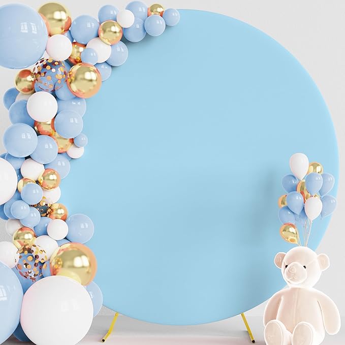 Wokceer 7.2FT Round Backdrop Cover Round Arch Covers with Buckles Polyster Dusty Blue Circle Balloon Arch Cover for Weddin...