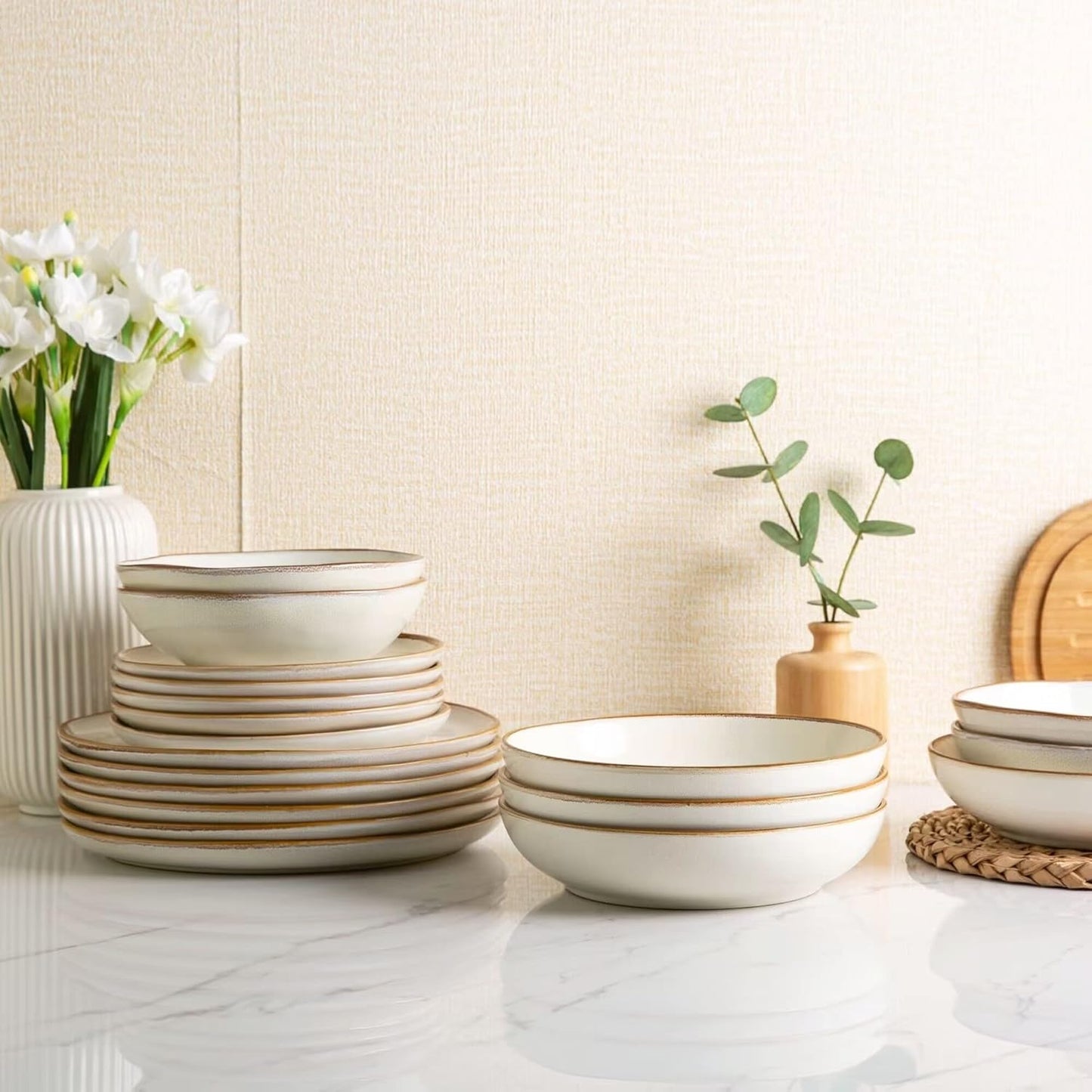 AmorArc Ceramic Dinnerware Sets,Handmade Reactive Glaze Stoneware Plates and Bowls Sets,Highly Chip and Crack Resistant | Dishwasher & Microwave Safe Dishes Set,Service for 4 (12pc)
